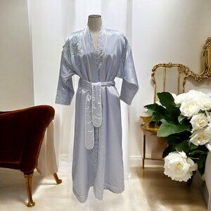 Vintage Bill Tice Satin Kimono Robe S Floral Embroidery Lounge Elegant Luxurious